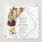 ヴィンテージフローラ植物性金ゴールドブライダルシャワー 招待状 (正面)