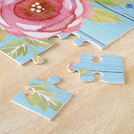 ヴィンテージフローラ水の色の素朴な田舎青木 ジグソーパズル (側面)