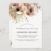 ヴィンテージフローラ水の色秋誕生日パーティー 招待状 (正面/裏面)