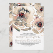 ヴィンテージフローラ水彩アイボリークリーム秋の結婚式 招待状 (正面/裏面)
