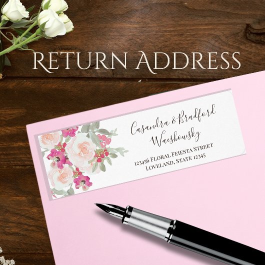 ヴィンテージフローラ水彩ピンクガール結婚ズカップル ラベル