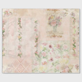 ヴィンテージフローラ水彩ピンクフラワーズコラージュアート ラッピングペーパー (フラット)