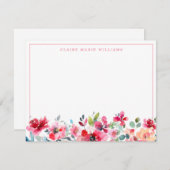 ヴィンテージフローラ水彩ピンクブルゴーニュ縁ど ノートカード (正面/裏面)