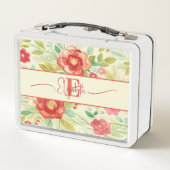 ヴィンテージフローラ水彩モノグラムエレガント メタルランチボックス (裏面)