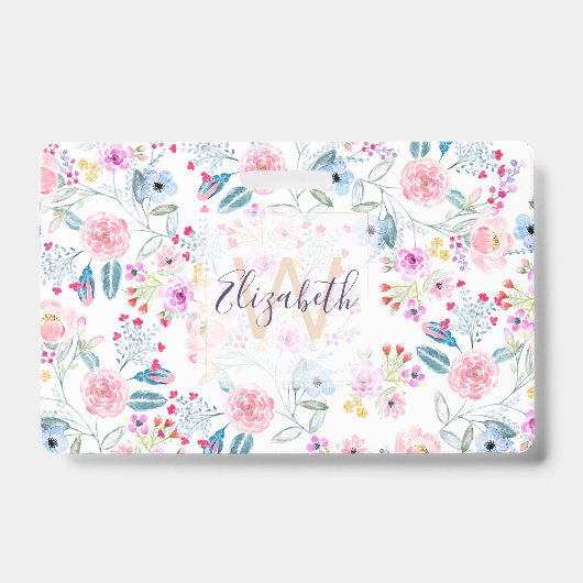 ヴィンテージフローラ水彩手絵を描デザイン バッジ (Front)