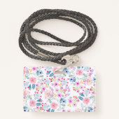 ヴィンテージフローラ水彩手絵を描デザイン バッジ (裏面ランヤード)