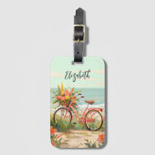 ヴィンテージフローラ水彩熱帯ビーチバイク ラゲッジタグ (正面縦)
