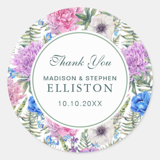 ヴィンテージフローラ水彩 |牡丹 |ありがとうございます ラウンドシール (正面)