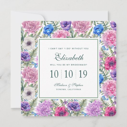 ヴィンテージフローラ水彩 | 牡丹 – 花嫁のメイド 招待状 (正面)