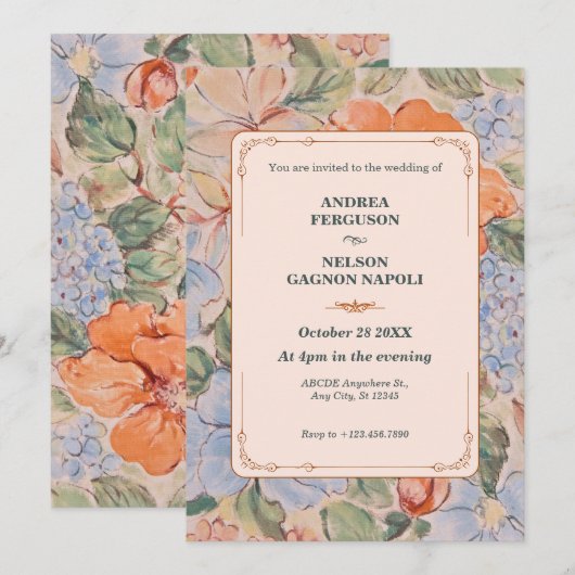 ヴィンテージフローラ水結婚色 招待状 (正面/裏面)