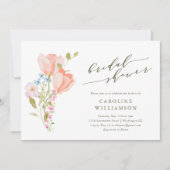 ヴィンテージフローラ水色スクリプトブライダルシャワー 招待状 (正面)