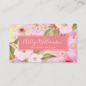 ヴィンテージフローラ水色スクリプト、ピーチピンク金ゴールド 名刺 (正面)