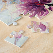 ヴィンテージフローラ水色スクリプトseaoam & 金ゴールド ジグソーパズル (側面)