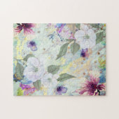 ヴィンテージフローラ水色スクリプトseaoam & 金ゴールド ジグソーパズル (横)