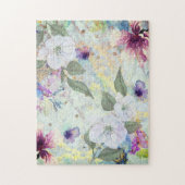 ヴィンテージフローラ水色スクリプトseaoam & 金ゴールド ジグソーパズル (縦)