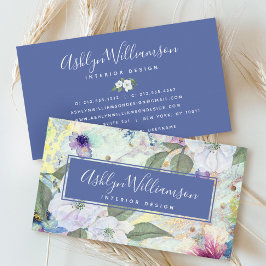 ヴィンテージフローラ水色スクリプトseaooam青金ゴールド 名刺