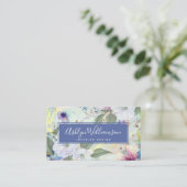 ヴィンテージフローラ水色スクリプトseaooam青金ゴールド 名刺 (スタンド正面)