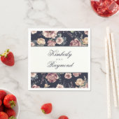 ヴィンテージフローラ水色ネイビーブルーとマウーブ スタンダードカクテルナプキン (インサイチュ)