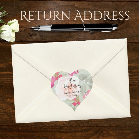 ヴィンテージフローラ水色ピンクの女の子の赤ちゃんシャワー ハートシール