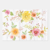 ヴィンテージフローラ水色ブルーカントリー素朴な木 ラッピングペーパーシート (正面3)