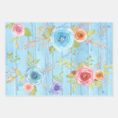 ヴィンテージフローラ水色ブルーカントリー素朴な木 ラッピングペーパーシート (正面)