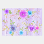 ヴィンテージフローラ水色ブルーカントリー素朴な木 ラッピングペーパーシート (正面3)