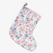 ヴィンテージフローラ水色手絵を描のデザイン ラージクリスマスストッキング (正面 (吊り時))