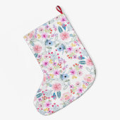 ヴィンテージフローラ水色手絵を描のデザイン ラージクリスマスストッキング (裏面 (吊り時))