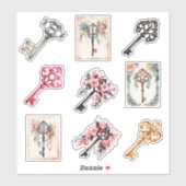 ヴィンテージフローラ水色鍵収集 シール (シート)