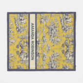 ヴィンテージフローラ湖イエロートイレデジュイモノグラム フリースブランケット (正面(横))