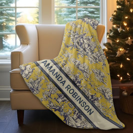 ヴィンテージフローラ湖イエロートイレデジュイモノグラム フリースブランケット