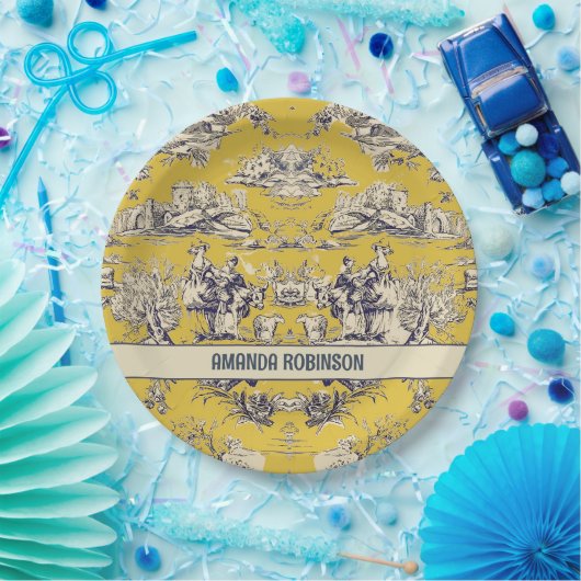 ヴィンテージフローラ湖イエロートイレデジュイモノグラム ペーパープレート (パーティー)