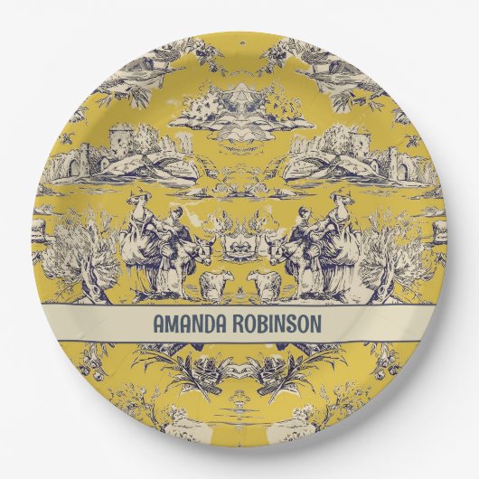 ヴィンテージフローラ湖イエロートイレデジュイモノグラム ペーパープレート (正面)