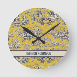 ヴィンテージフローラ湖イエロートイレデジュイモノグラム ラウンド壁時計