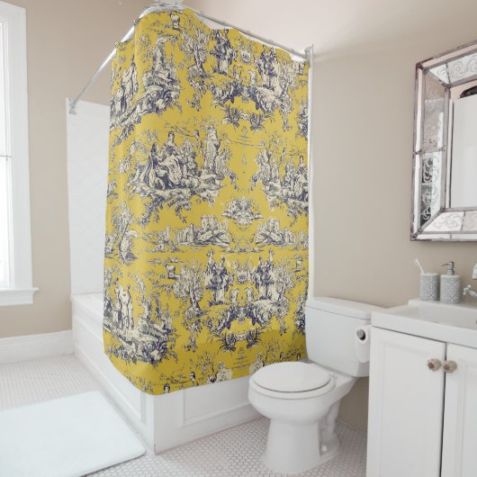 ヴィンテージフローラ湖イエロートイレデジュイ シャワーカーテン (インサイチュ)