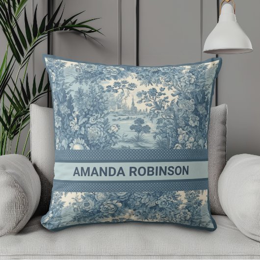 ヴィンテージフローラ湖ブルートイレデジュエモノグラム クッション