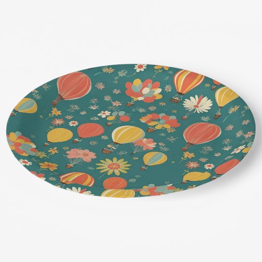ヴィンテージフローラ熱気球フローラ緑 ペーパープレート (アングル)