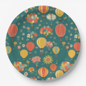 ヴィンテージフローラ熱気球フローラ緑 ペーパープレート (正面)