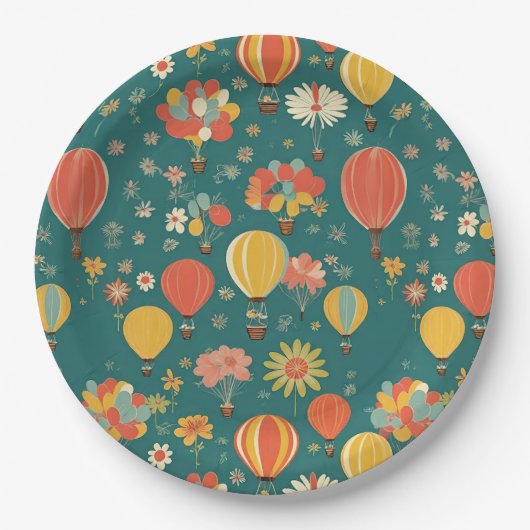 ヴィンテージフローラ熱気球フローラ緑 ペーパープレート (正面)