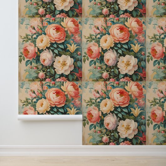 ヴィンテージフローラ牡丹バラの皮とスティック 壁紙 (アプリケーション)