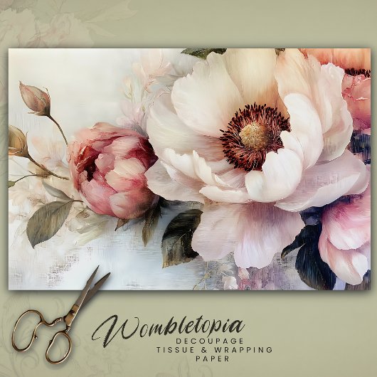 ヴィンテージフローラ牡丹ブーケソフトピンクの切り離し 薄葉紙