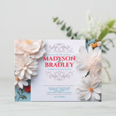 ヴィンテージフローラ白い花が咲結婚く 招待状 (スタンド正面)