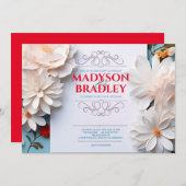 ヴィンテージフローラ白い花が咲結婚く 招待状 (正面/裏面)