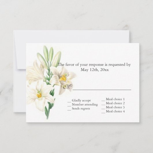 ヴィンテージフローラ白ゆり花RSVP 結婚's 出欠カード (正面)