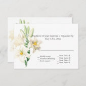ヴィンテージフローラ白ゆり花RSVP 結婚's 出欠カード (正面/裏面)