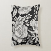 ヴィンテージフローラ白黒クラシック アクセントクッション (正面(垂直))