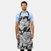 ヴィンテージフローラ白黒クラシック エプロン (着用した状態)