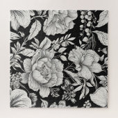 ヴィンテージフローラ白黒クラシック ジグソーパズル (横)