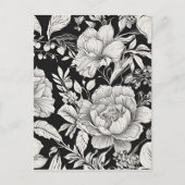 ヴィンテージフローラ白黒クラシック ポストカード (正面)