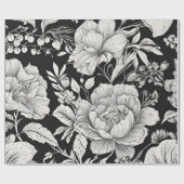 ヴィンテージフローラ白黒クラシック ラッピングペーパー (フラット)